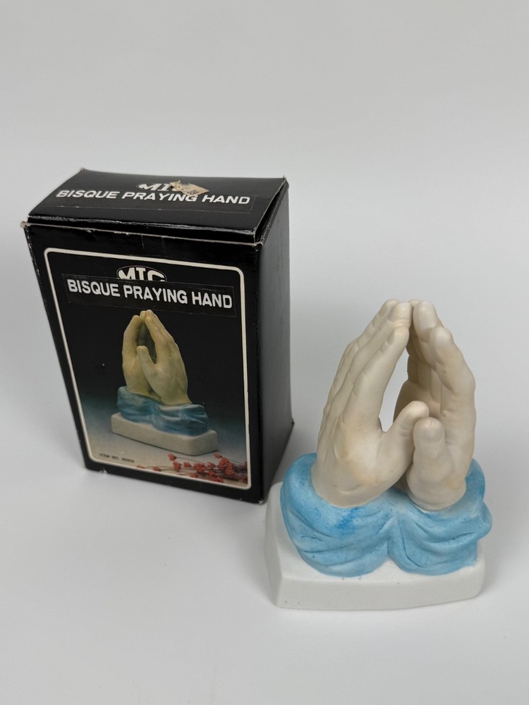 Vintage MIC Bisque Praying Hands Painted Ceramic With Box