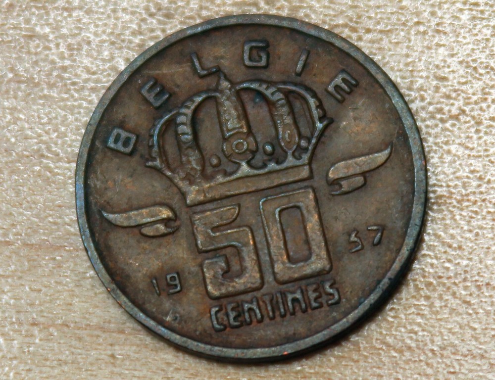 1957 Belgium 50 Centimes Miner Dutch text