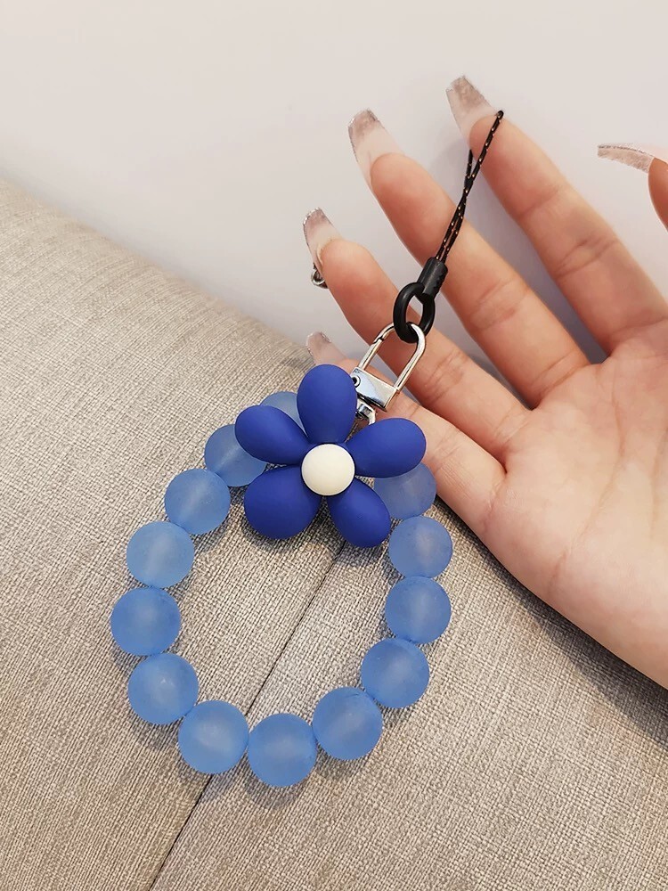 Blue Frosted Flower Phone Strap