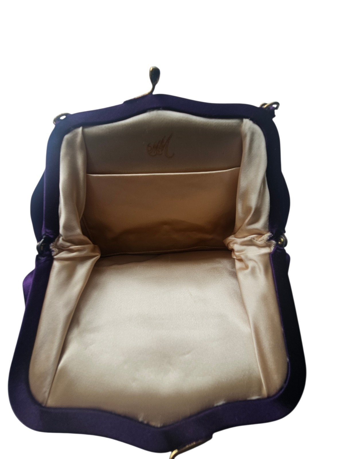 Vintage MM (Morris Moskowitz) Purple Satin Handbag Jewel Kiss Lock ~7" X 8.5"