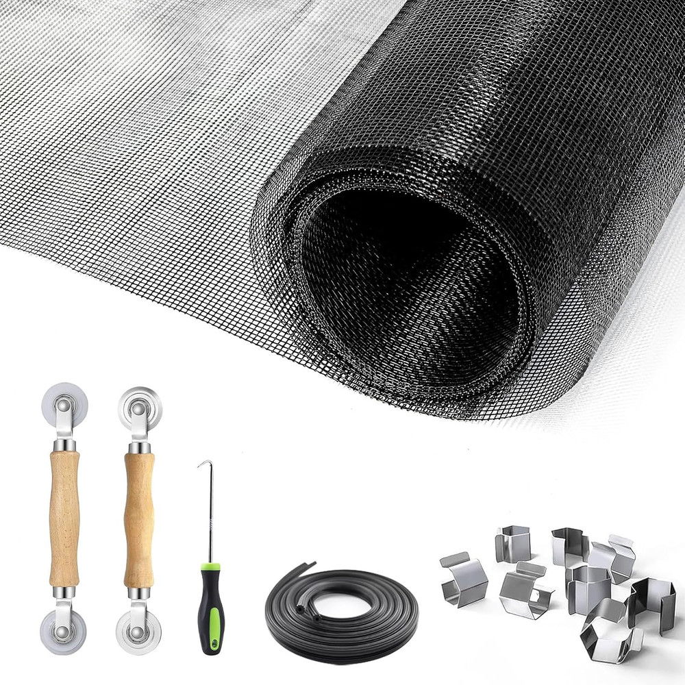 Window Screen Door Repair/Replacement Kit, Include Black Screen Mesh 48"X118"+