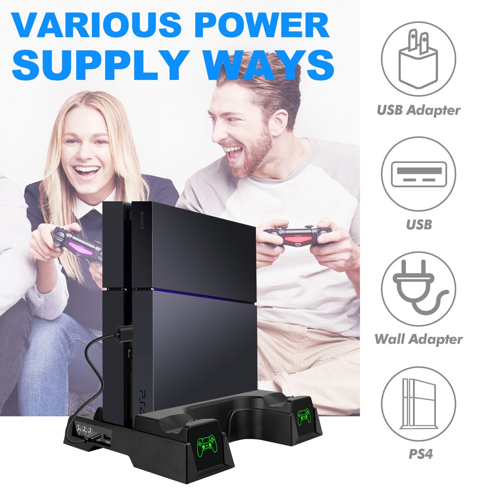 For PS4 Pro / Slim Vertical Stand + Cooling Fan Controller Charging Dock Station