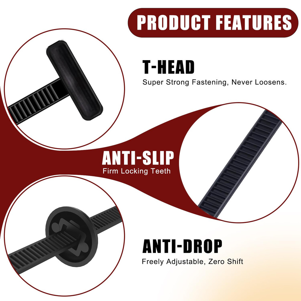 200 Pack Nylon Universal Cable Tie Buckle Zip Tie, Heavy Duty Self-Locking Push