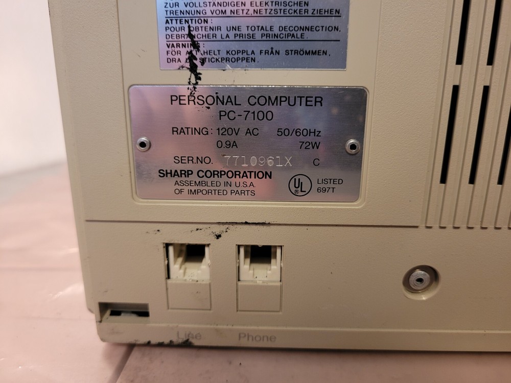 VINTAGE SHARP PC-7100 Personal Computer RARE MS DOS PC Works Great