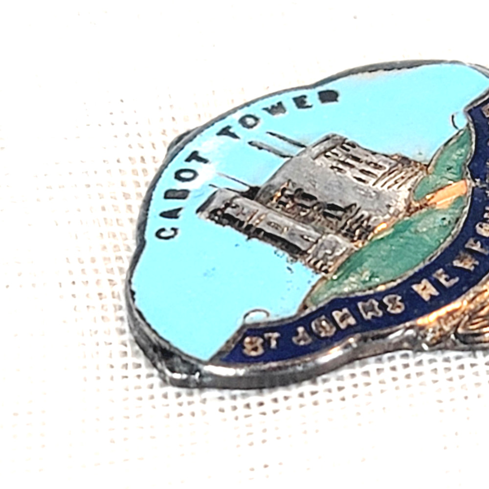 Exquisite EPNS Silverplated Enamel Spoon Cabot Tower St Johns Newfoundland Vtg