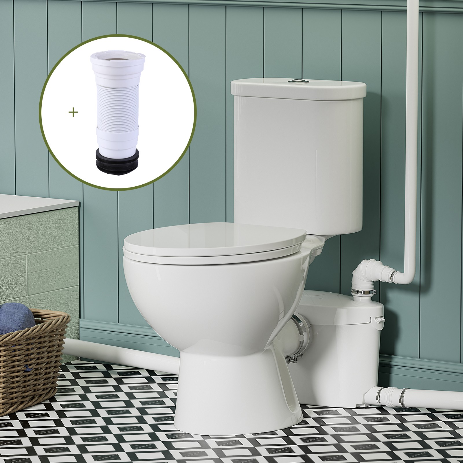 750W Macerating Toilet System Upflush Toilet with Pump 4 Inlets for Basement