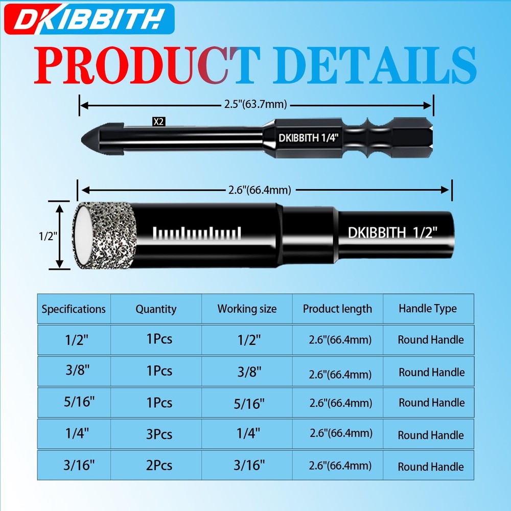 DKIBBITH 10 Pack Dry Diamond Drill Bits & Tile 10 Pcs Bit
