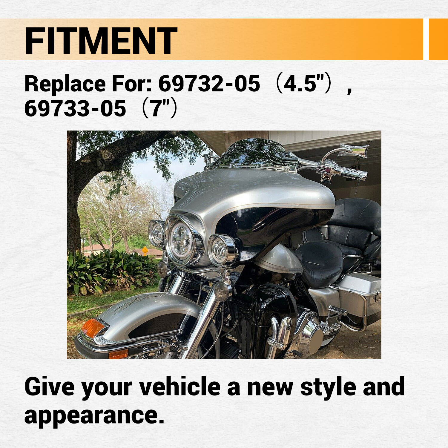 7" + 4.5" Headlight Fog Light Visor Style Trim Ring For Harley Touring Dyna