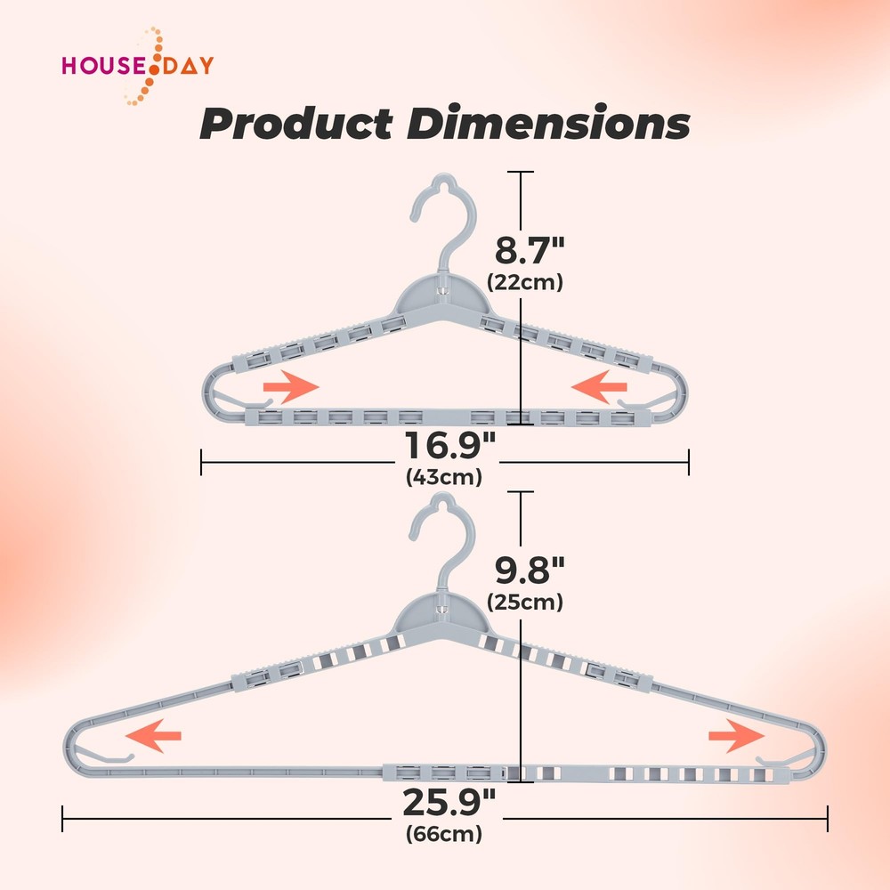 4 Pack Gray Extra Large Adjustable Hangers 360 Rotating Hook Heavy Duty