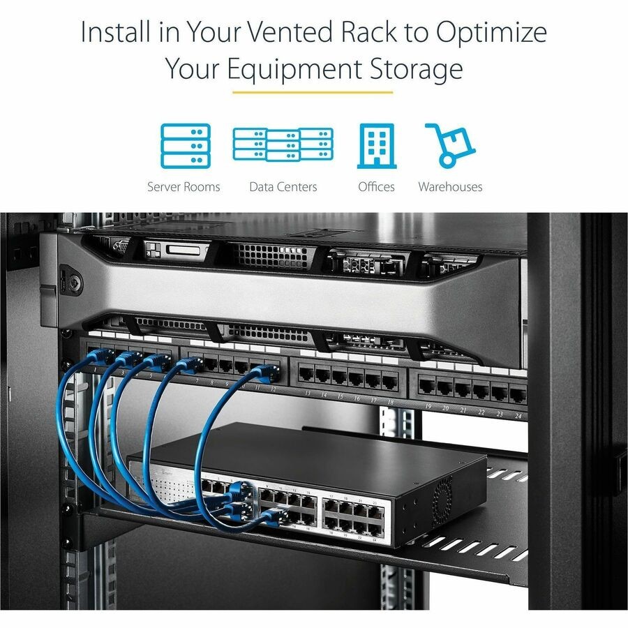 StarTech CABSHELFV 2U 16in Vented Rack Mount Shelf 50lbs