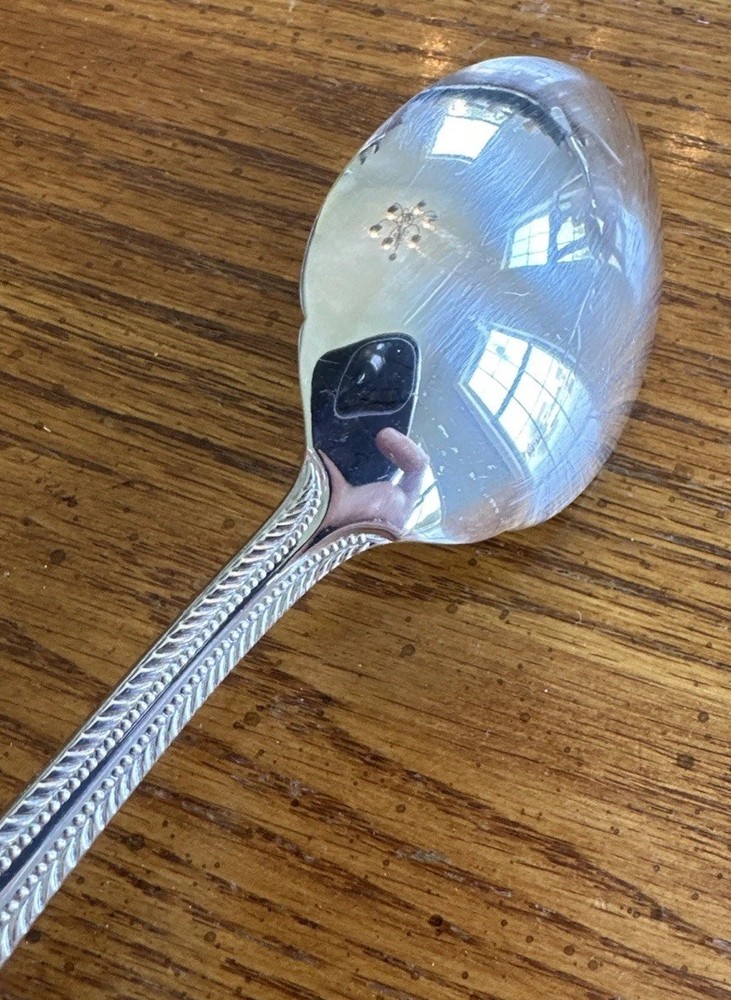 WALLACE Wickham Deep Silverplate Serving Spoon Flatware Fan Bead 8.5”