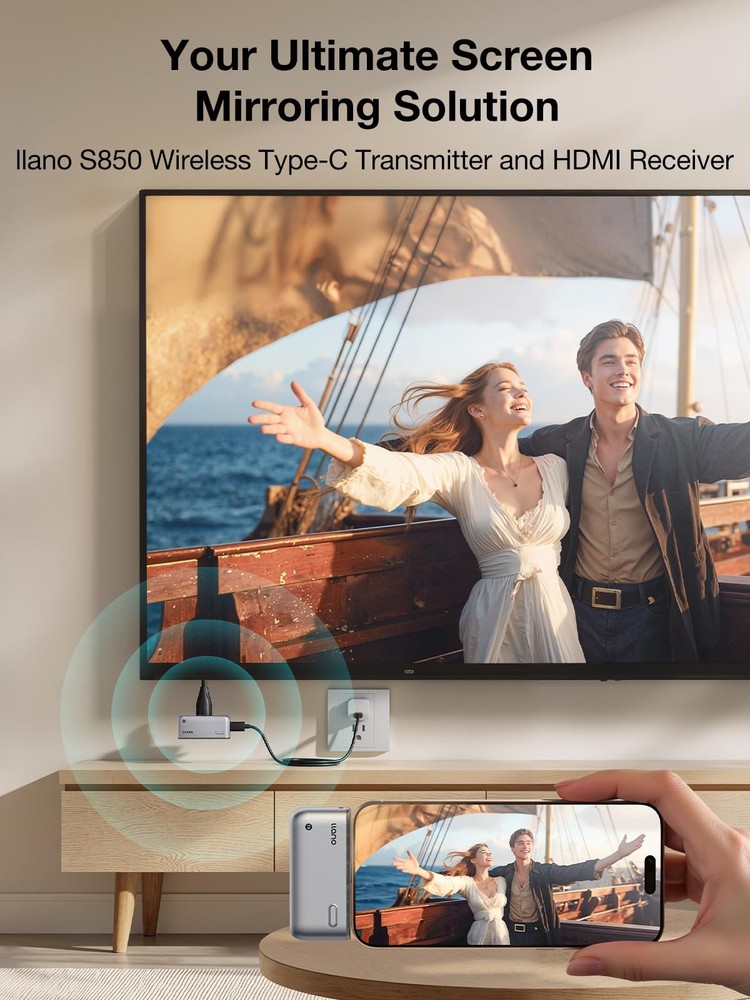llano S850 Upgraded Type-C Wireless HDMI Transmitter and Receiver, Silver