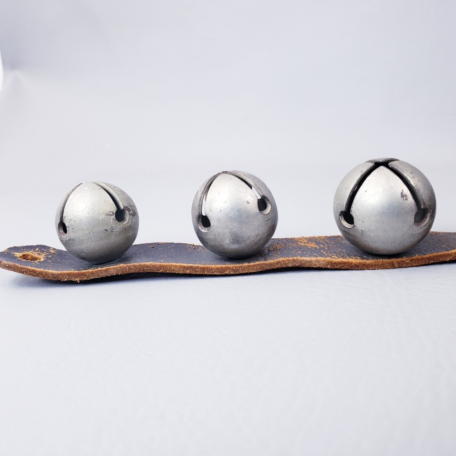 1890's Antique 12 Sleigh Bells On 27" Leather Strap