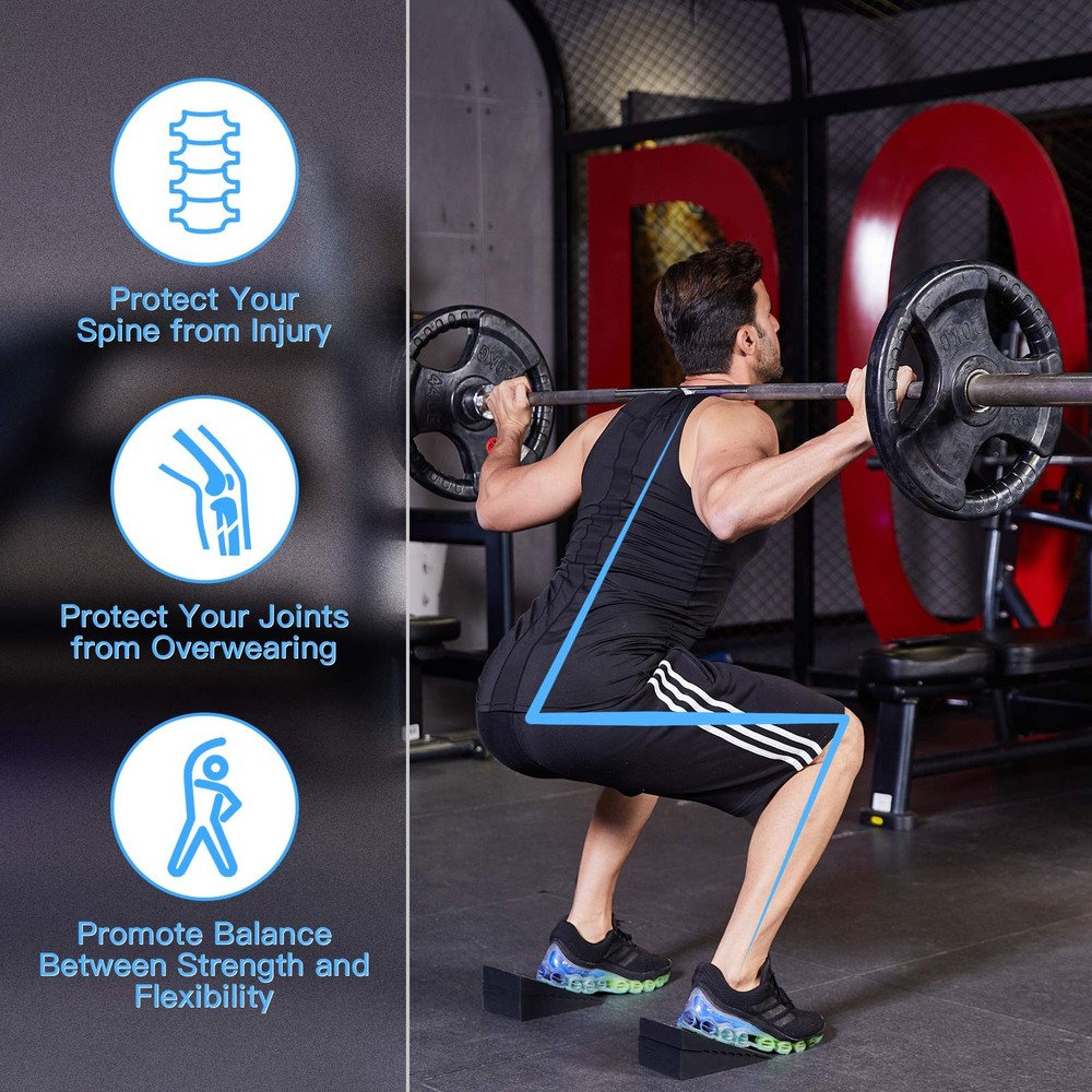 Squat Wedge for Heel Elevated Squats: Adjustable Rubber 4Pcs Calf Raise Block...