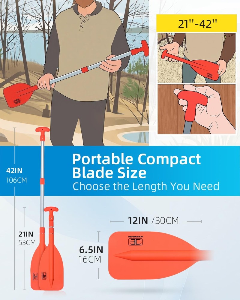 OCEANBROAD Telescoping Emergency Paddle 21''-42''(1-pack), Orange