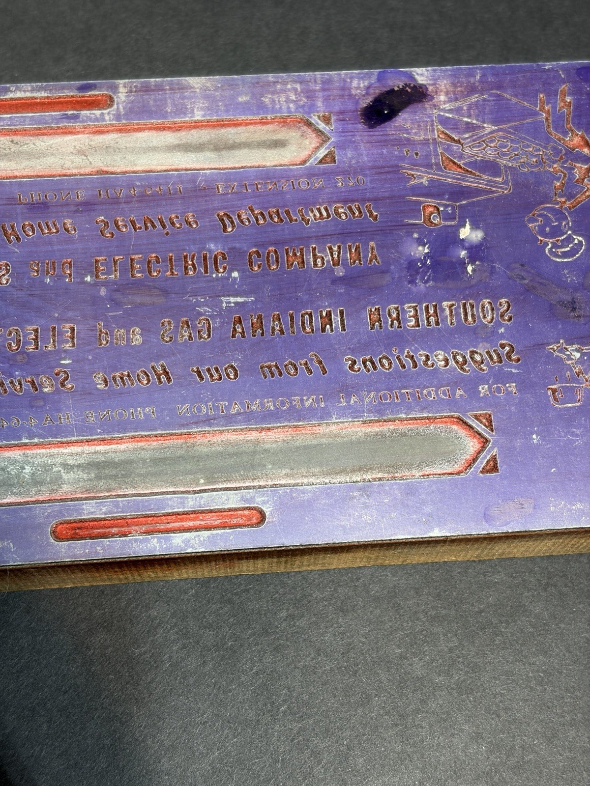 Rare Vintage Reddy Kilowatt Newspaper Print Block 8.5” S. IND Gas & Electric