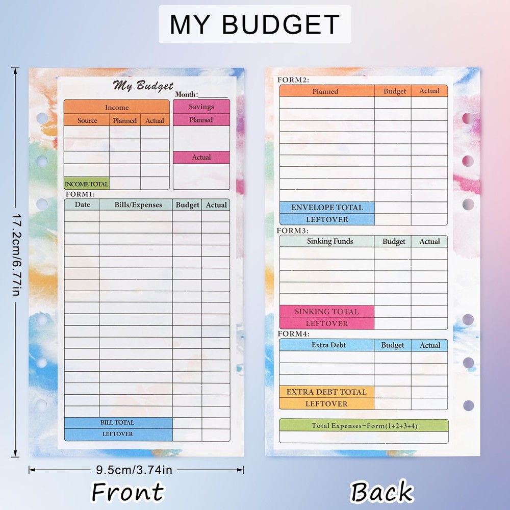 Toplive 3 Pack A6 Planner Refill Paper & Budget Sheets, 3 Pack, Colorful