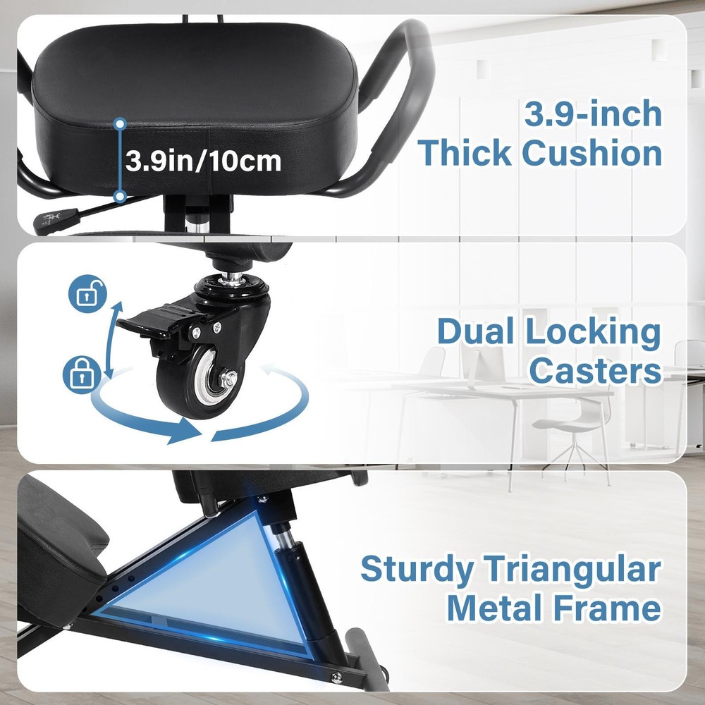 Ergonomic Kneeling Chair with Back Support Adjustable Stool Upright Back Posture