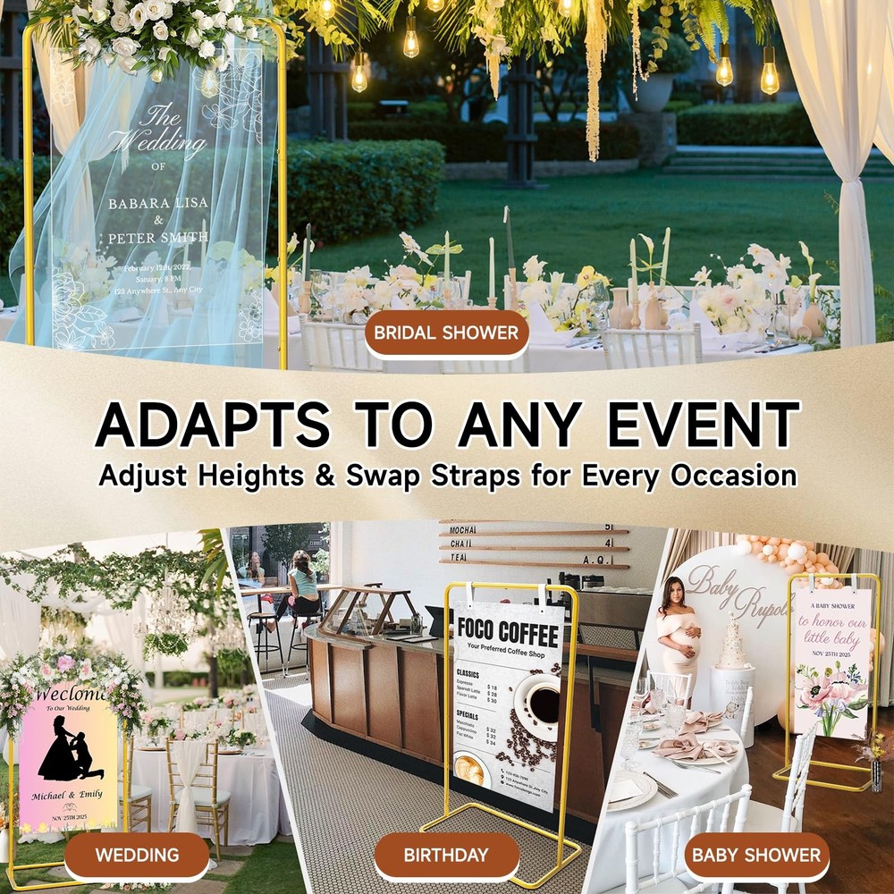 Wedding Welcome Sign Stand with Design Bundle & Leather Straps, 68”Adjustable...