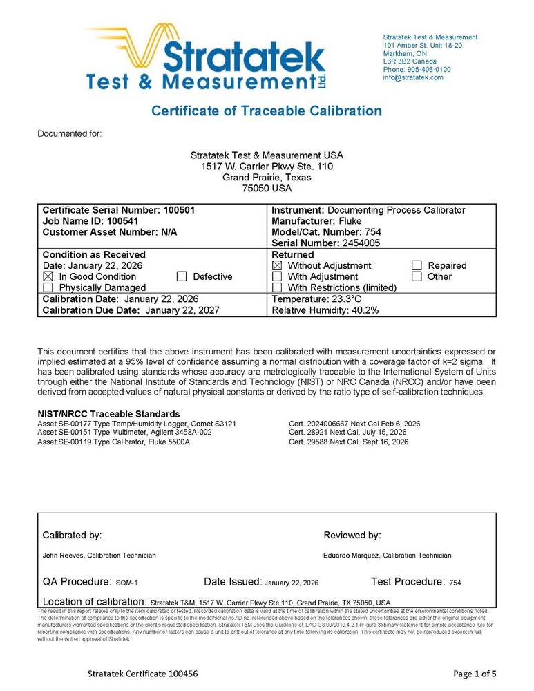 Fluke 754 Documenting Multifunction Process Calibrator HART NIST Calibrated