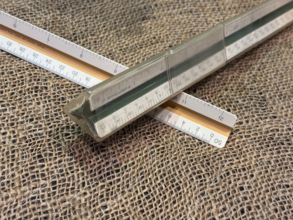 Keuffel Esser triangular drafting ruler 1621W w plastic case and Teledyne Post