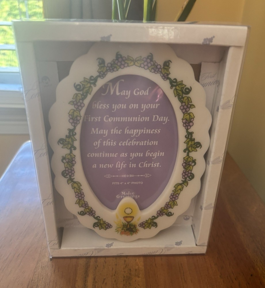 Resin First Communion 6.5" Oval Photo Frame. Gift Boxed.