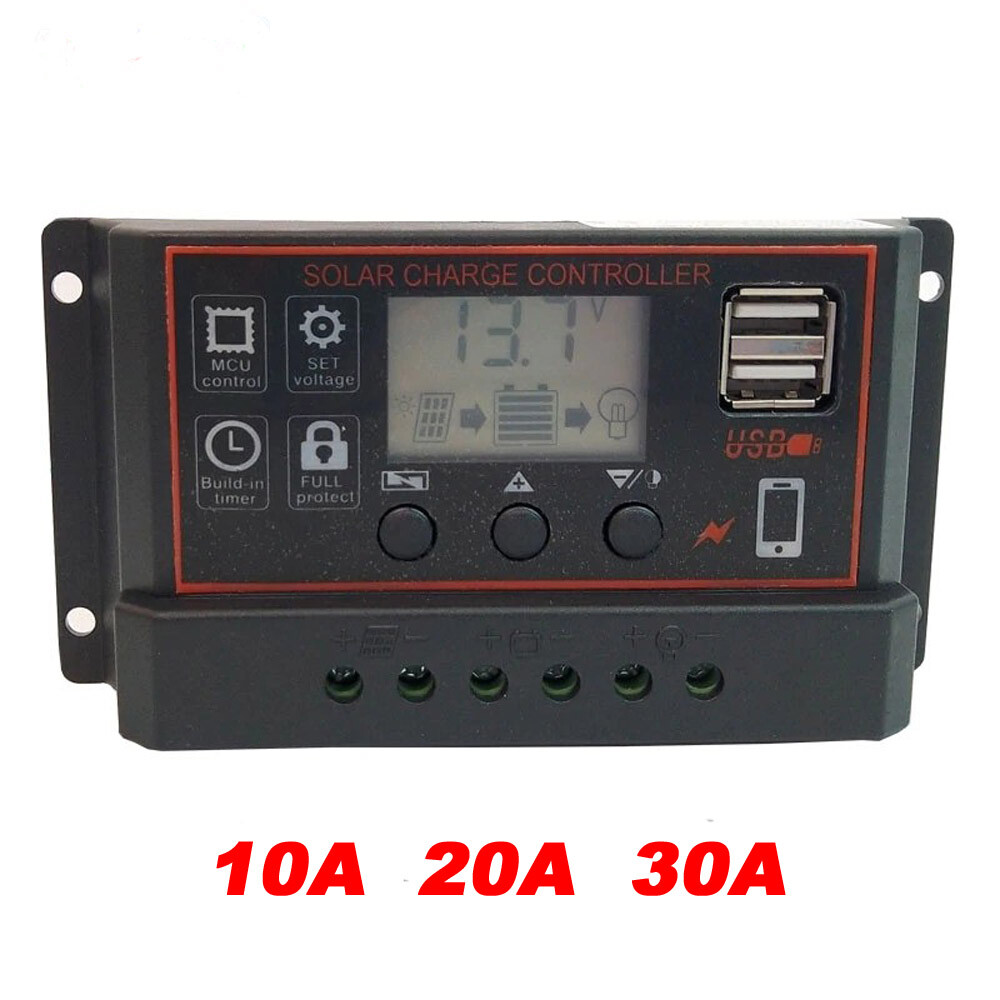 10/20/30A PWM Solar Panel Battery Regulator Charge Controller Dual USB 12V 24V