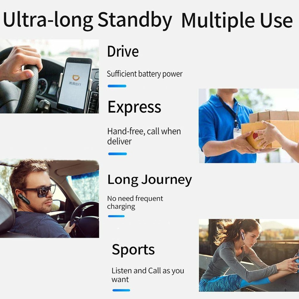 Wireless Earphone Bluetooth Earpiece Driving Headset for Android iOS Cell Phones