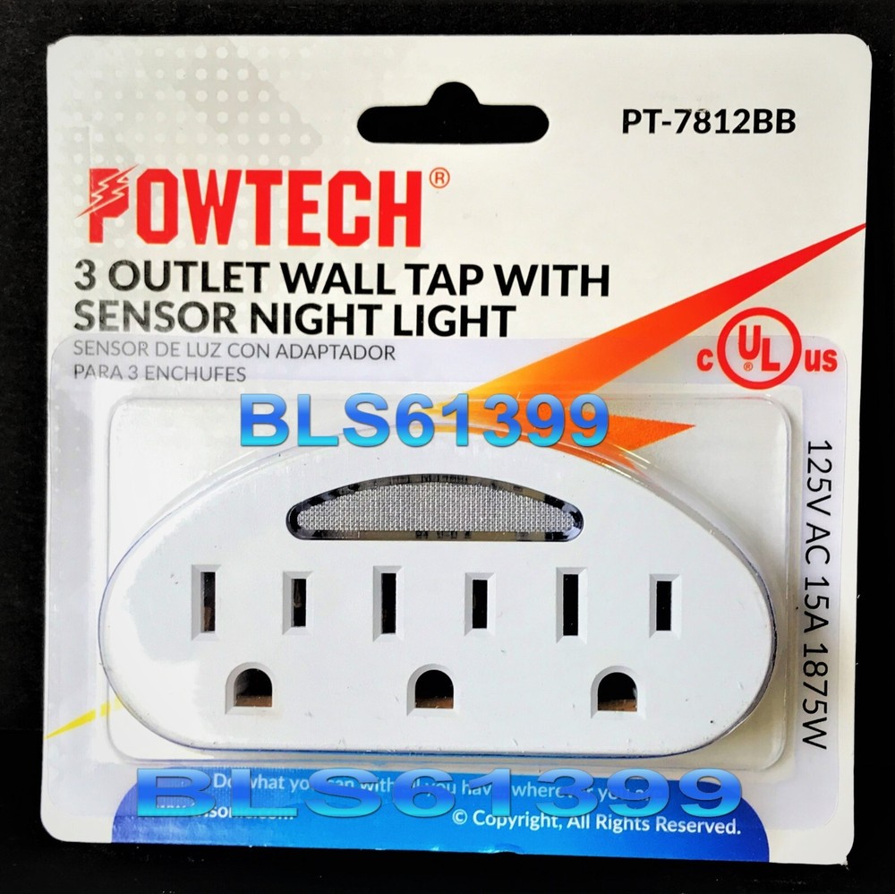 Electric Outlet 3-Way Sensor LED Power Splitter AC Wall Plug Electrical Adapter