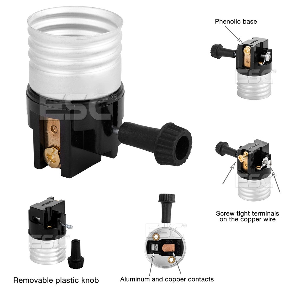 (2 pack) 3 way socket replacement for lamp, Medium Base Interior Only, Black