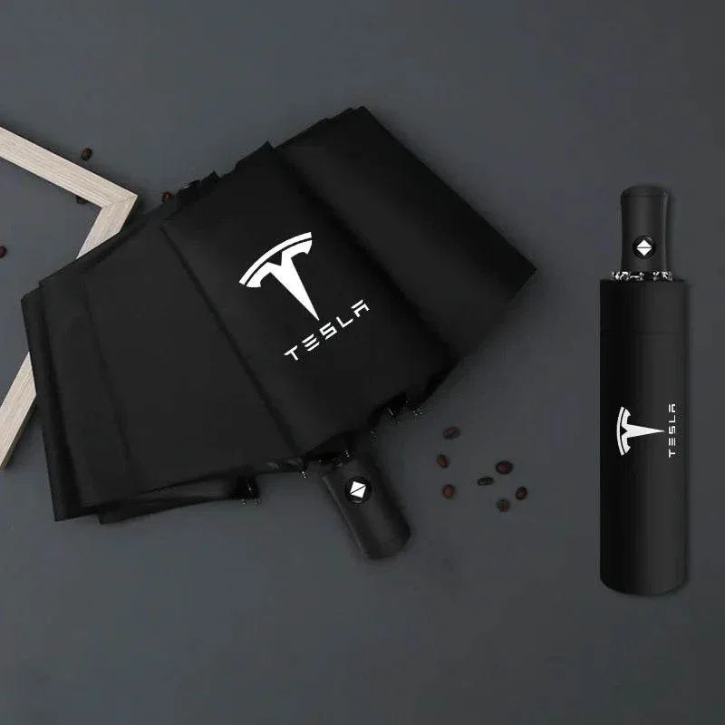 Tesla Branded Fully Automatic Umbrella – Windproof, Compact & Stylish