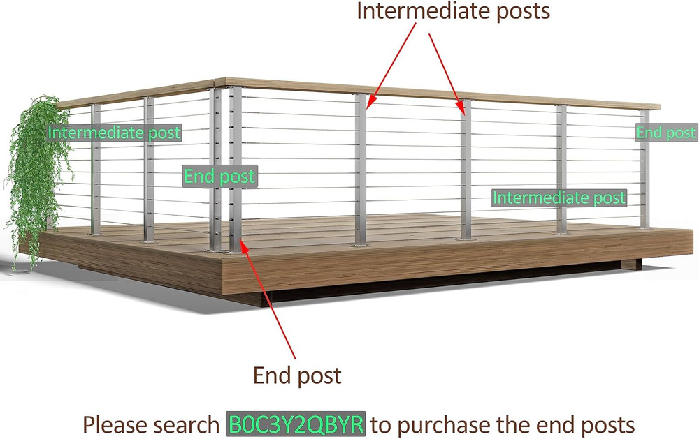 36” Stainless Steel Cable Railing Intermediate Posts - 2 Pack for Decks