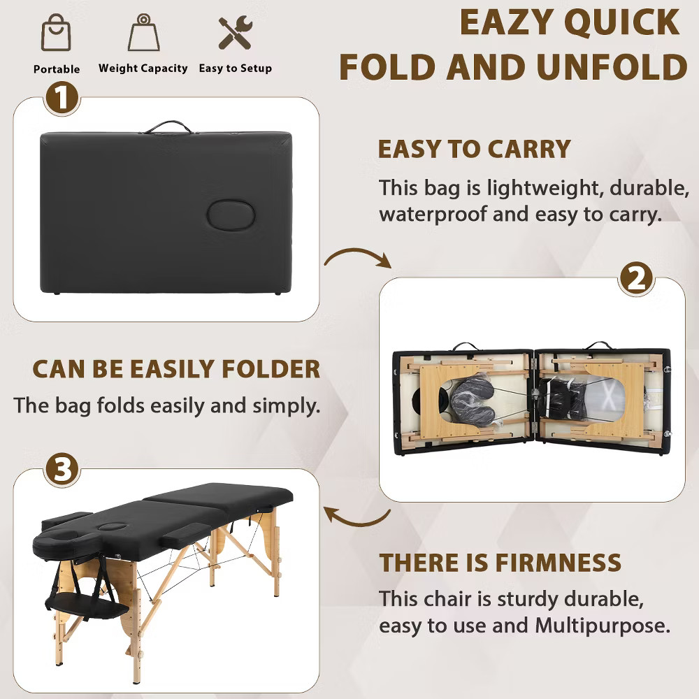 BestMassage Portable Massage Table 2-Fold Spa Bed Adjustable Salon Table