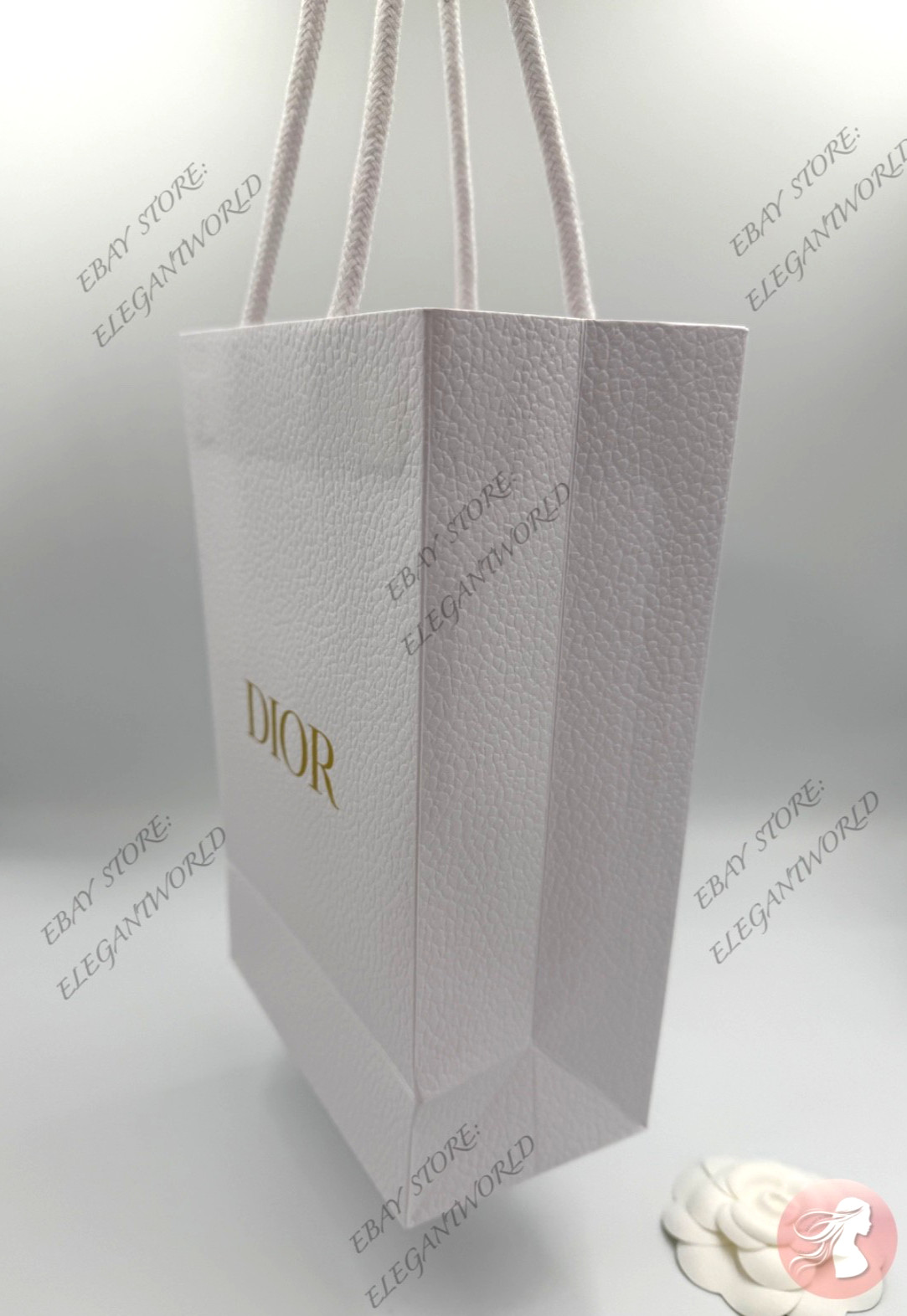 Dior Classic White Textured Paper Gift Bag New Small W. 5.75 x H. 9 x D. 3.25