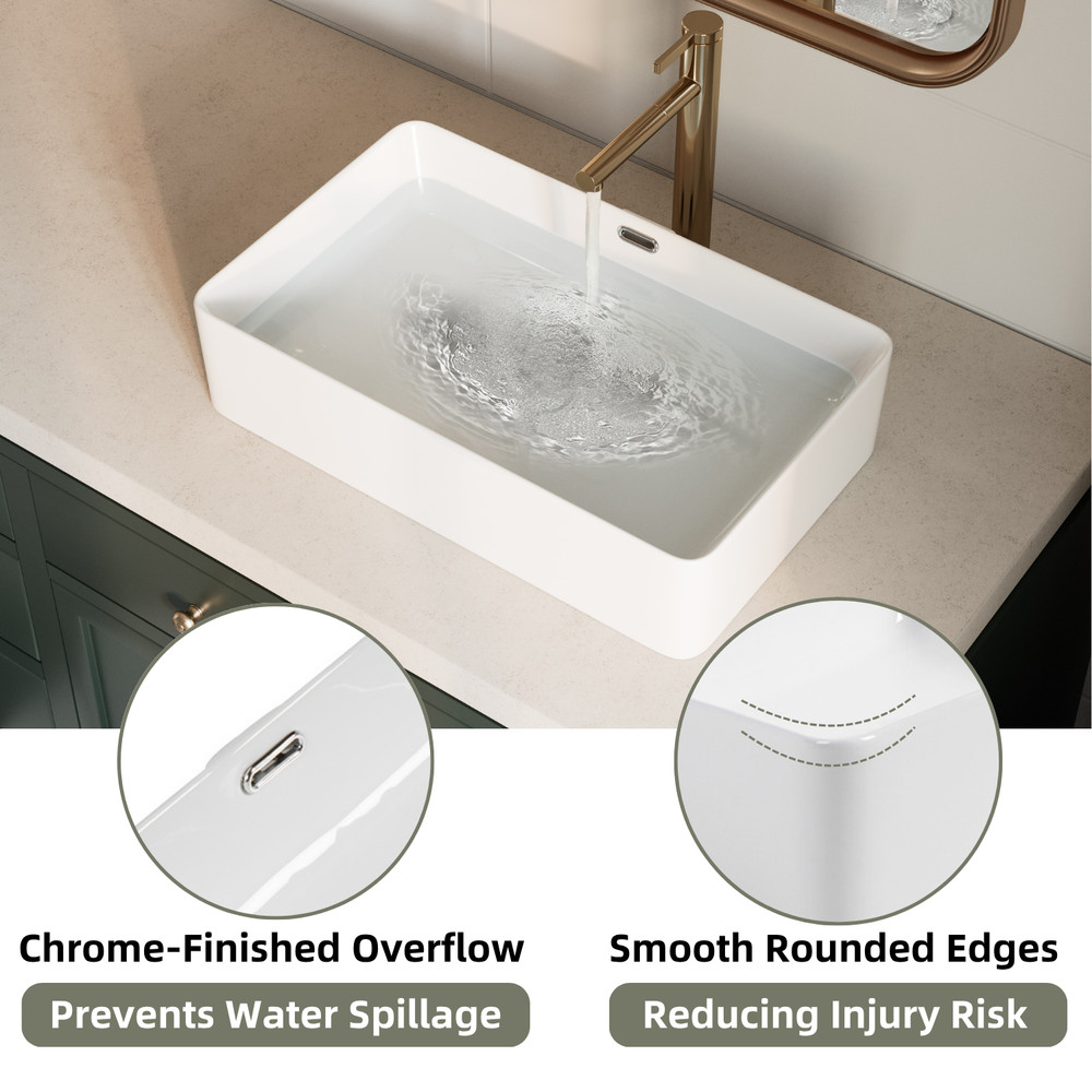 Los Flexi 24" x 15" Rectangular Vessel Sink with Overflow, White Porcelain