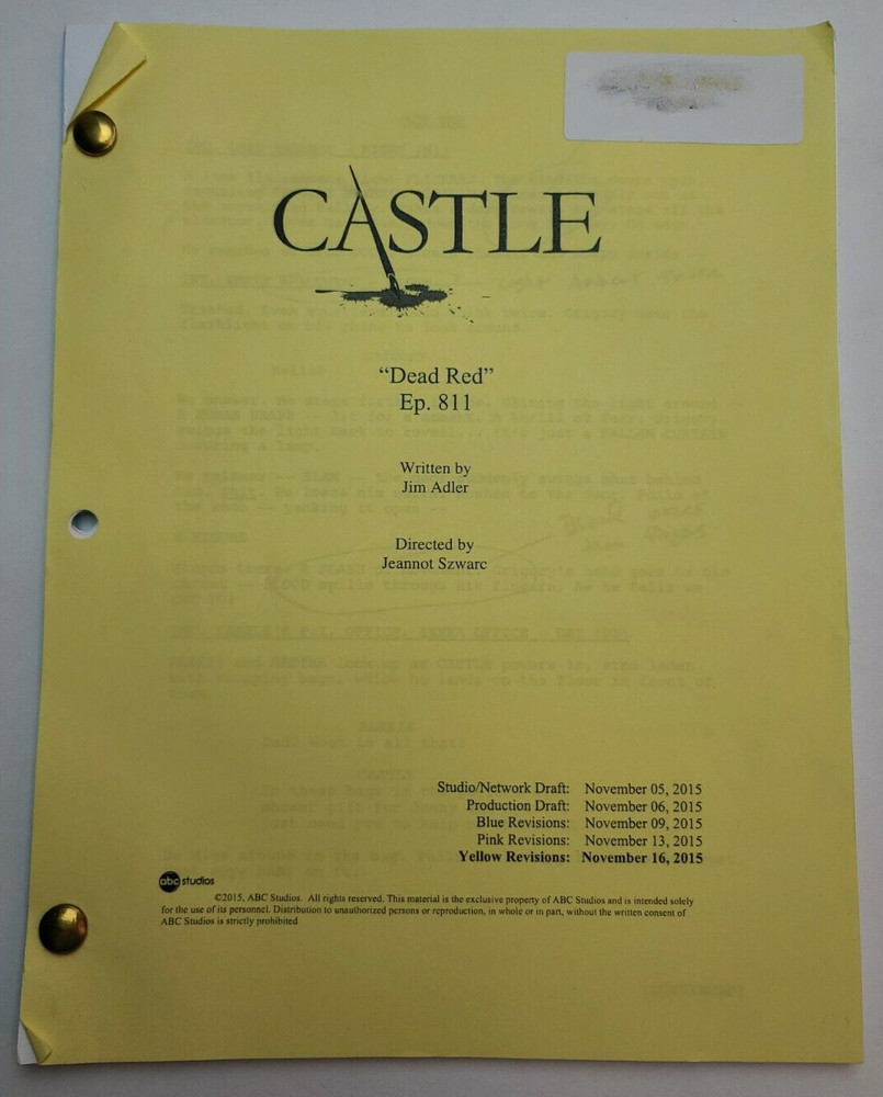 CASTLE / Jim Adler TV Script, Ann Cusack & Seamus Dever "Dead Red"