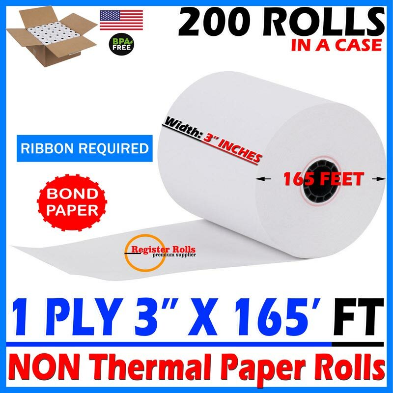 White Bond Paper Rolls, 3" x 165' - Case of 50 rolls Brand New RegisterRolls®