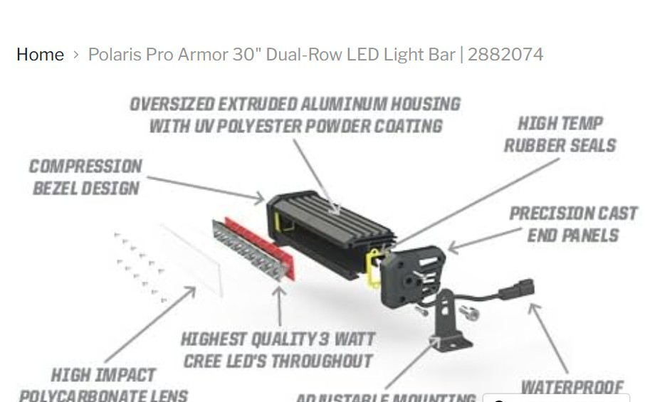 Polaris 10'-15' Ranger/RzR Pro Armor 30" Dual-Row Combo LED Light Bar- 2882074
