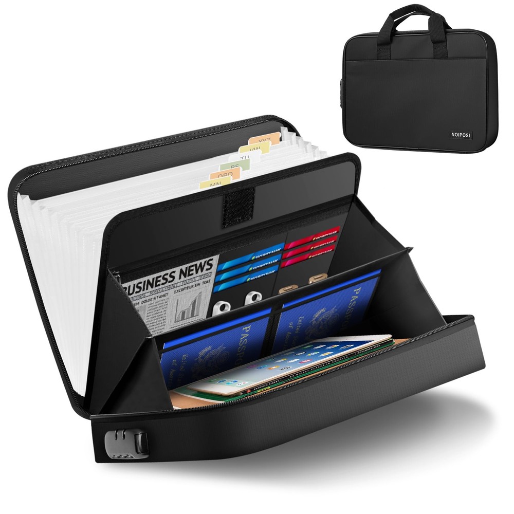 Fireproof Document Bag with Lock, Waterproof and Fireproof Bag with 13 Pocket...