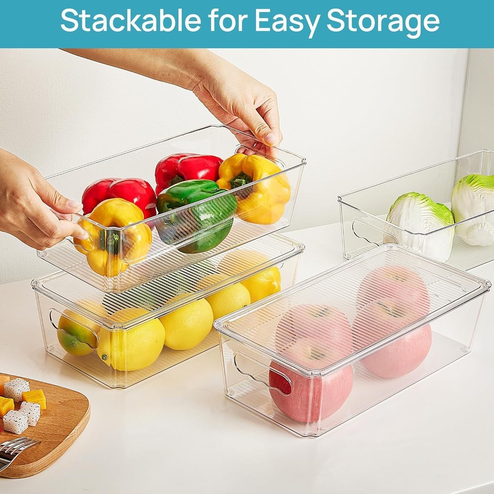 8pcs Clear Organizers & Storage Bins W/ Lids Stackable Plastic Storage