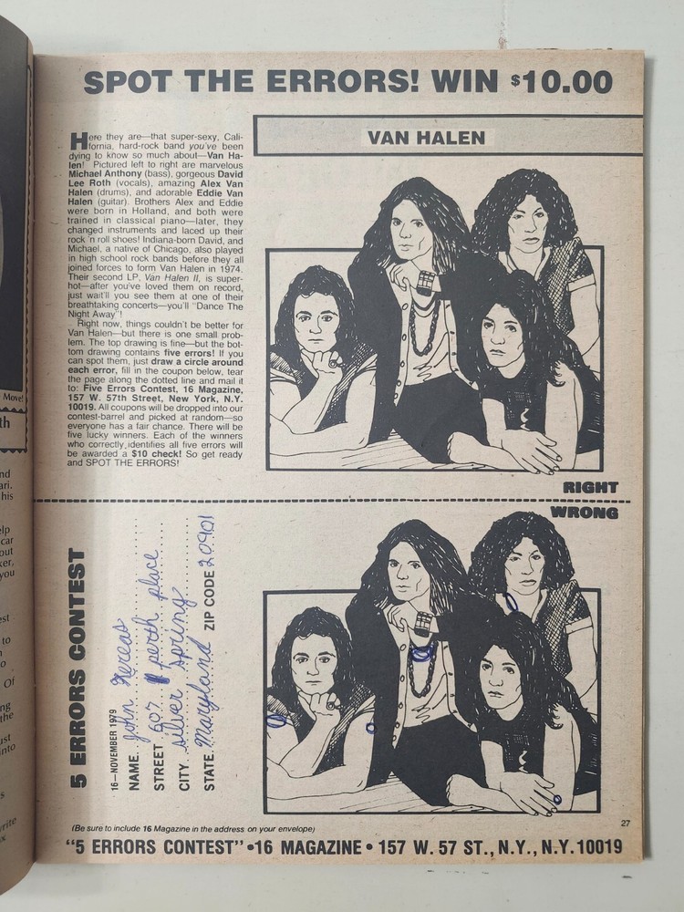 KISS RARE 1979 Vintage 16 Magazine Cheap Trick Loose Cover Writing NO POSTER