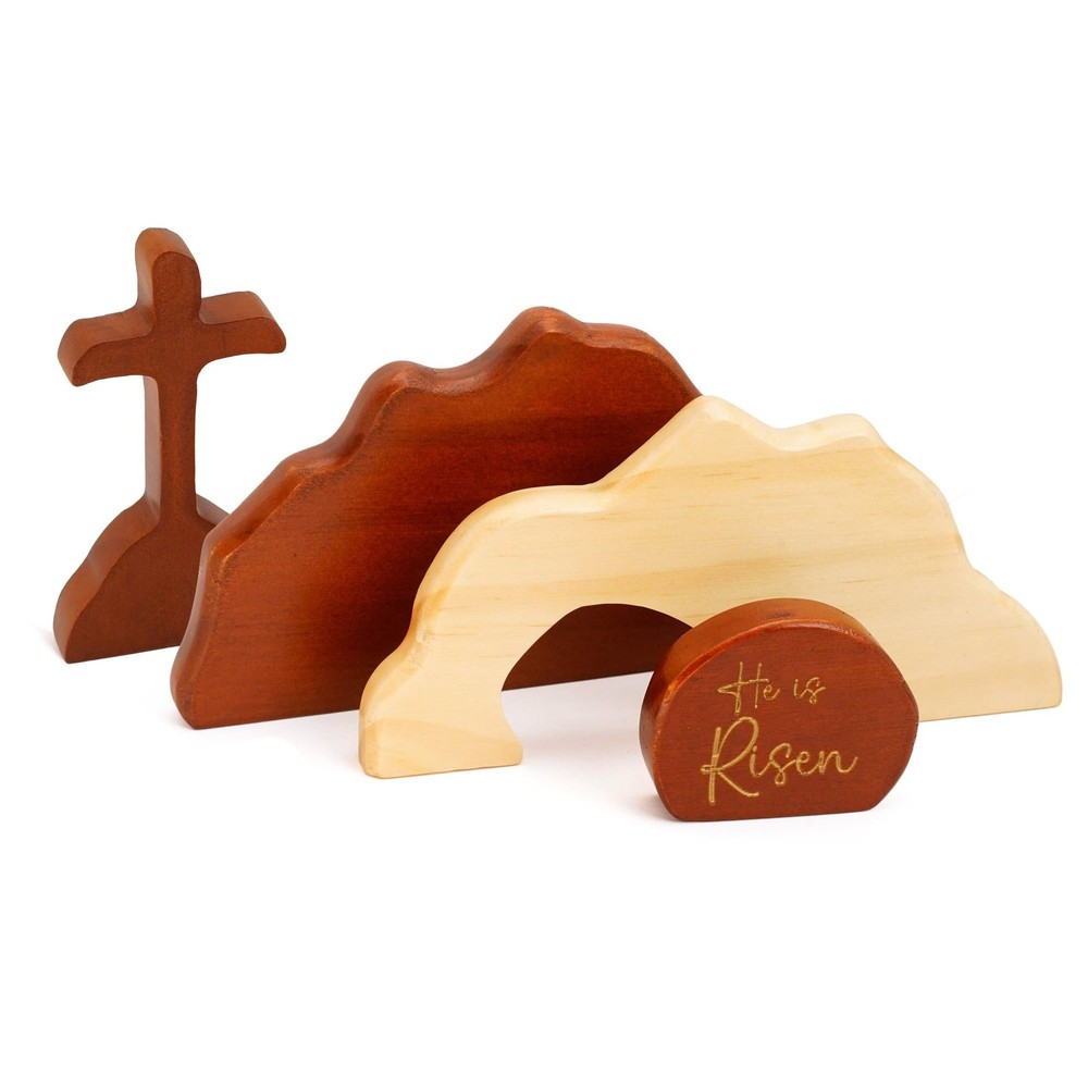 Empty Tomb Scene Spring Easter Decorations, He is Risen Natural Wood Easter D...