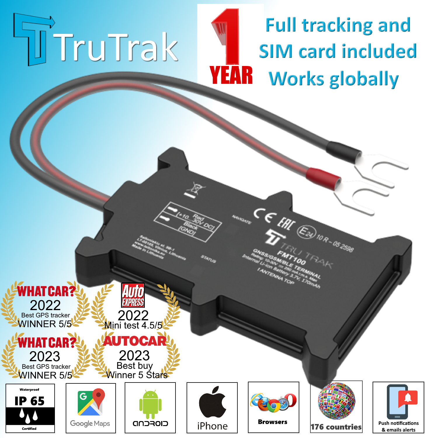 TruTrak GPS Tracking Device - Van Motorbike Caravan Car Tracker - 1 Year Bundle