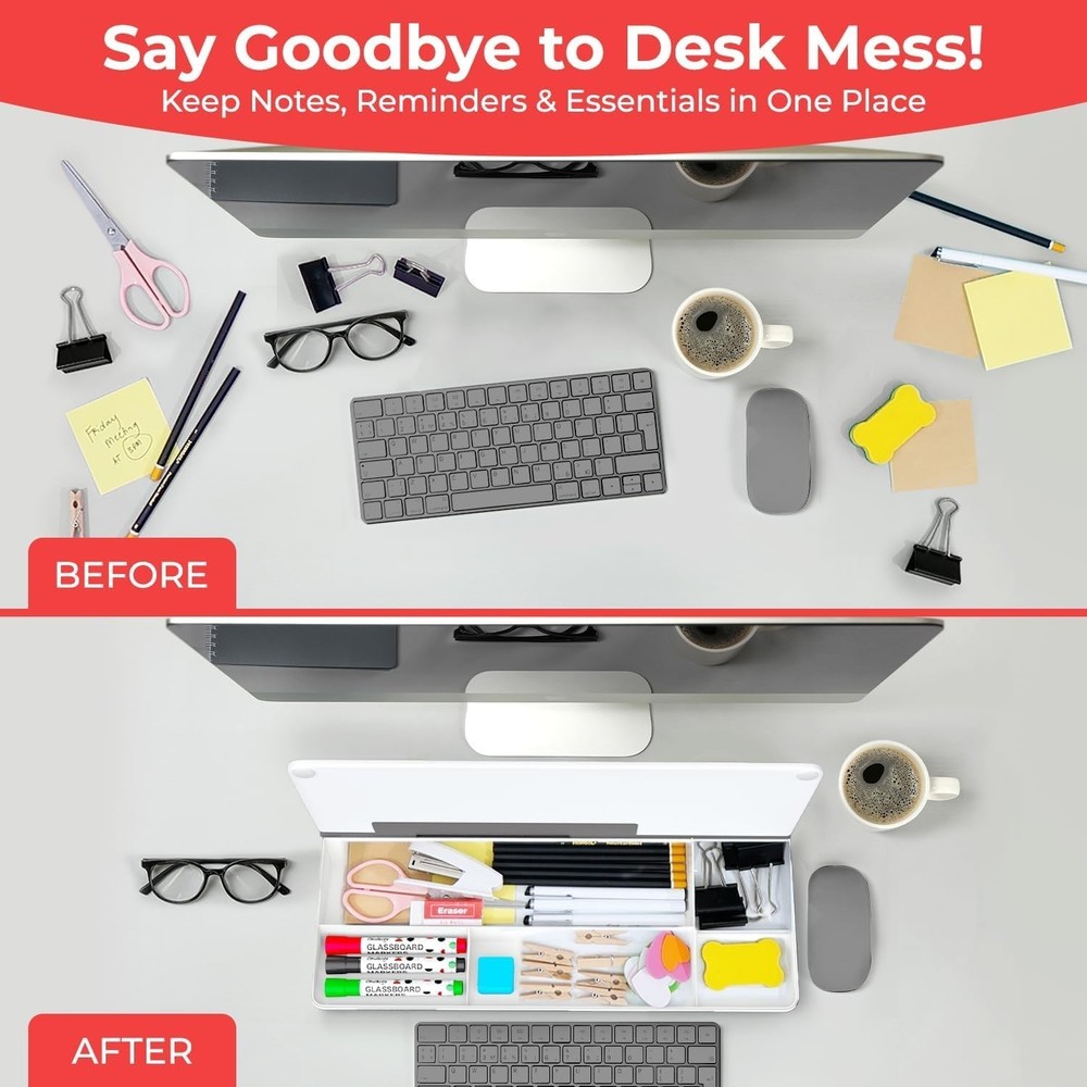 Organization Tool - Glass Desktop Whiteboard with Storage & Markers