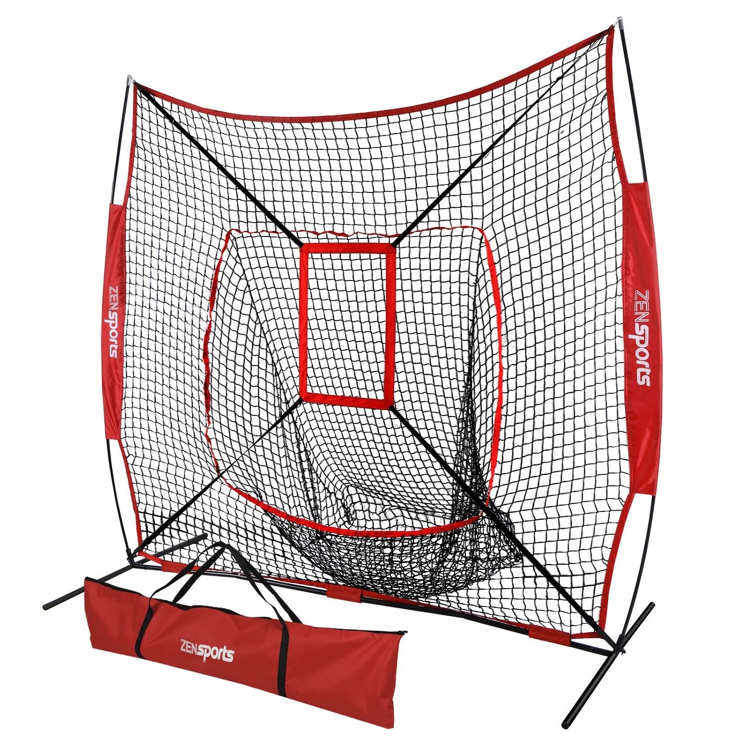 7x7 Ft Baseball Softball Teeball Practice Batting Training Net w/ Strike Zone