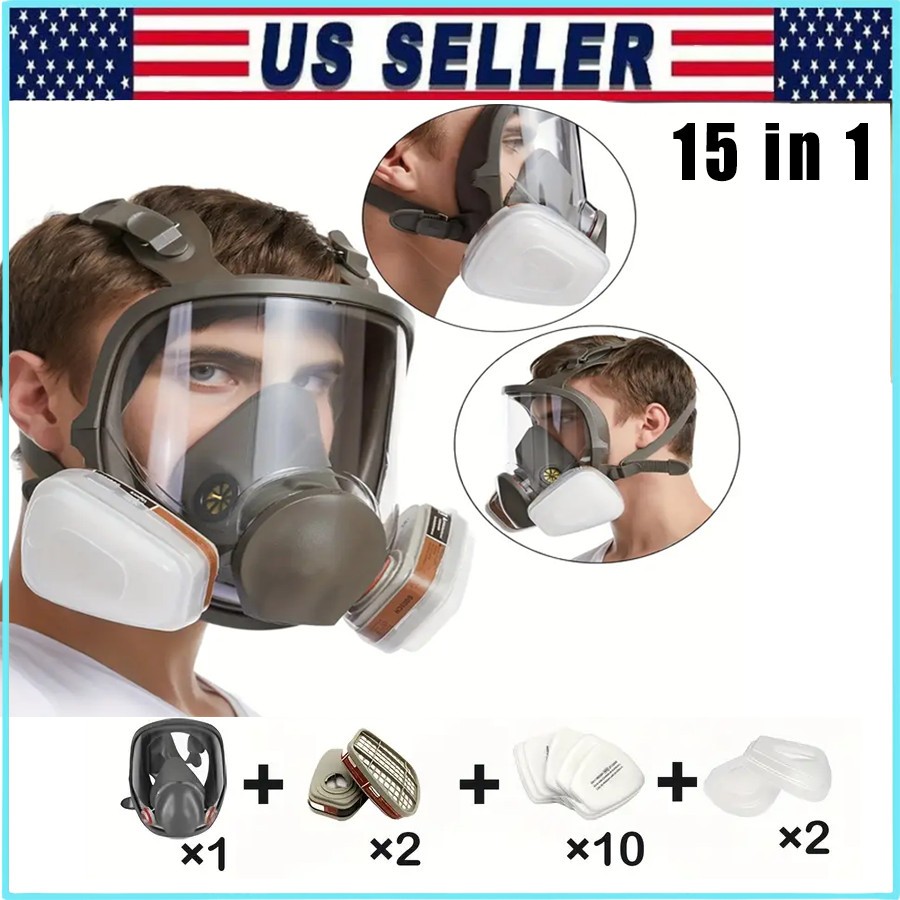 Professional Full Face Respirator Mask With Safety Goggles 15-in-1