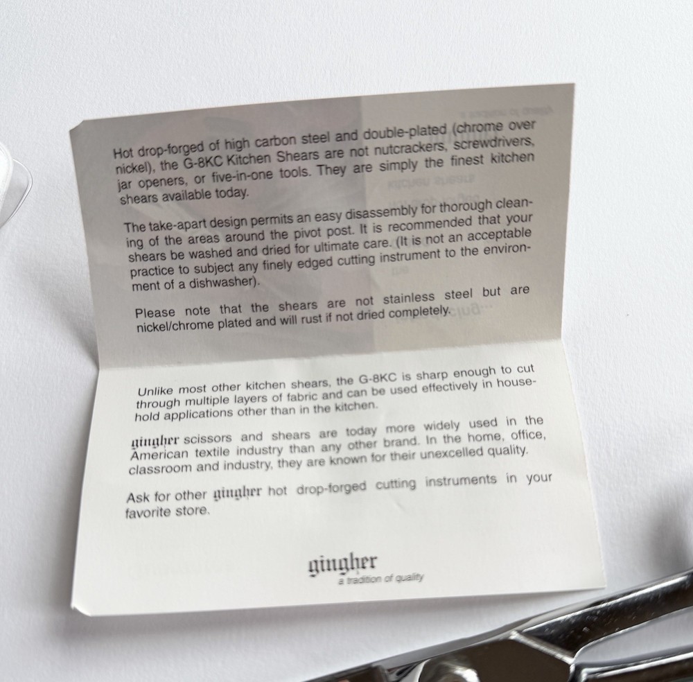 Gingher G-8KC Kitchen TAKE APART DESIGN Shears Scissors