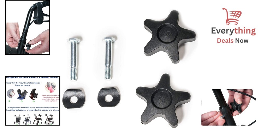 2 Replacement Star Knobs Screws for Rollator Walker Arm Height Adjustment HL420