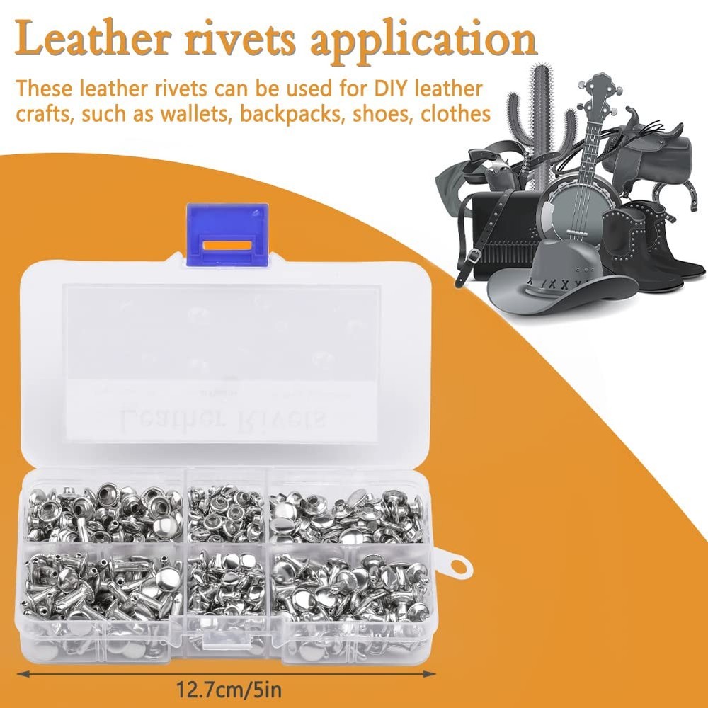 240 Sets Rivets for Leather, Leather Rivets 3 Sizes Leather Double Cap Rivets...