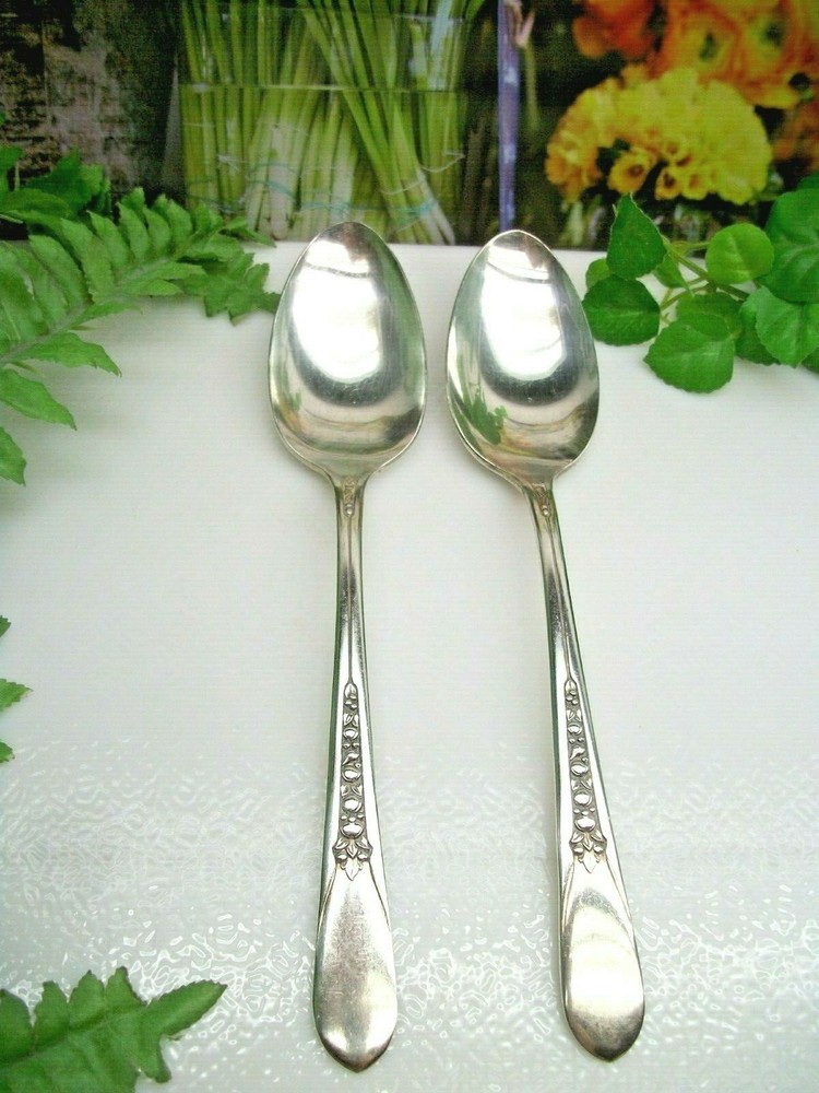 2  International Silver Rogers LADYANN  Silverplate Solid Serving Spoons 1941